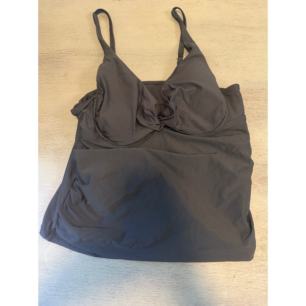 Time and Tru Black Twist Front Tankini Swim Top Womens Large 12-14 Adjustable